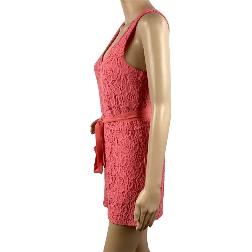 Buttons Romper Size M Pink Sleeveless Crochet Overlay Belted - Picture 4 of 7